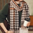 thumbnail image 4 of Bibifish womens Houndstooth Scarf Warm Classic Retro Pattern Fringed Hem Thick Textured Neck Wrap Winter fall outings & Commute Outfits, 4 of 5