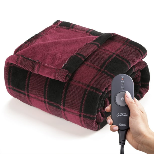 Sunbeam Heated Electric Throw Blanket, Microplush, Red Buffalo Checker