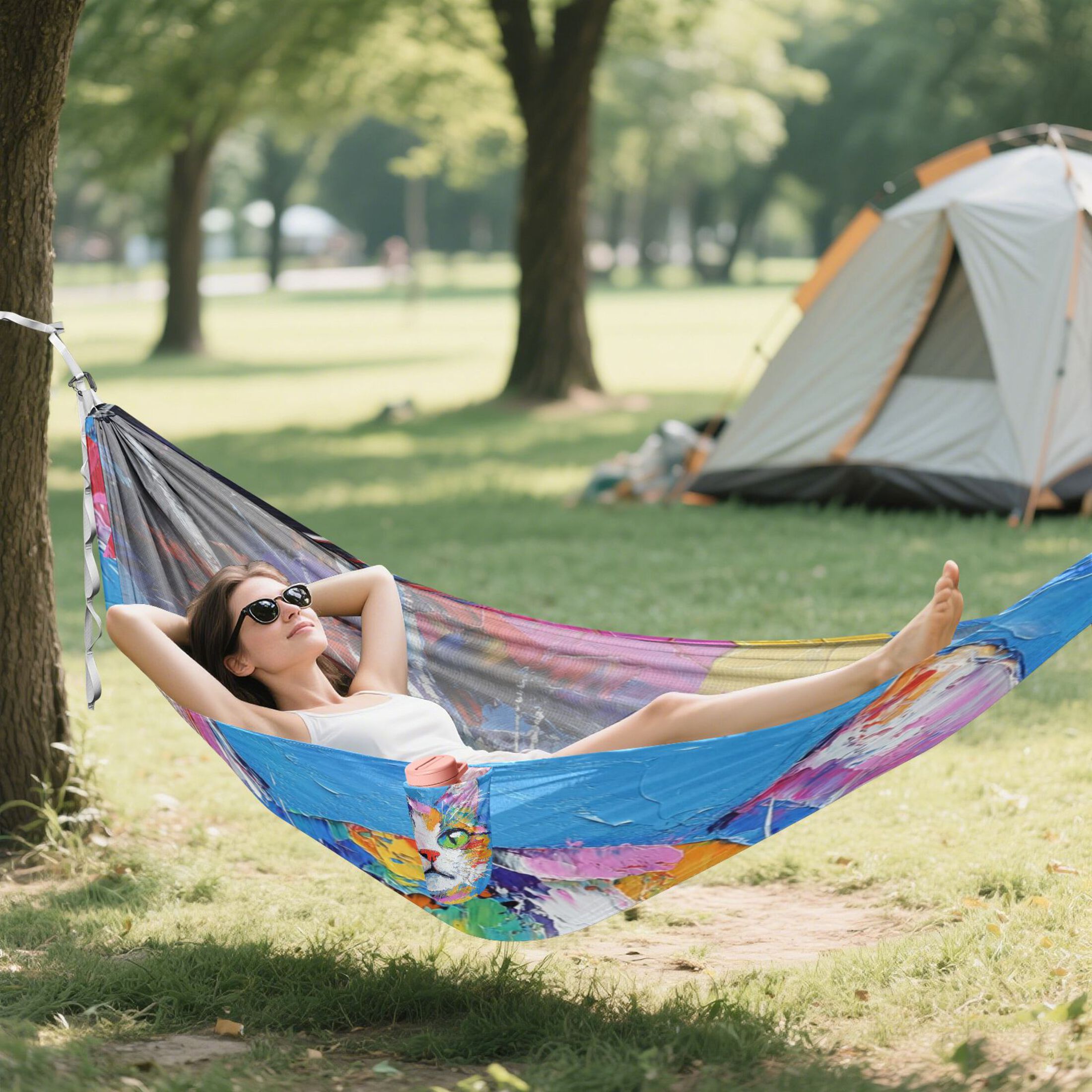 Hammock Camping Hammock Nylon Portable Hammock Travel Camping Hammock Painting Cat