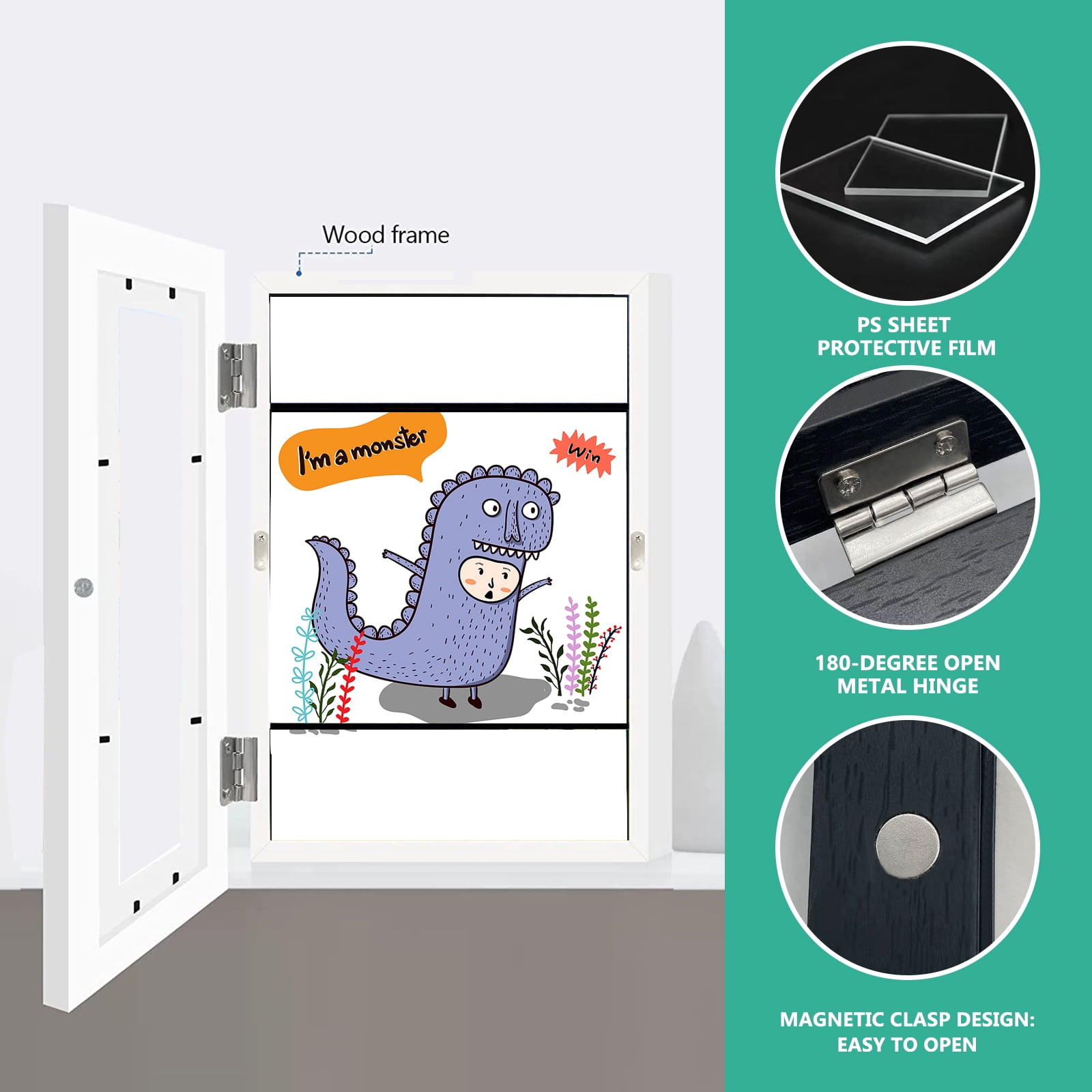 Kids Art Frames Front Opening Changeable Sets of 2 White 8.5X11" Artwork Frames for Kids Drawings Storage Frames Children Art Projects Schoolwork Crafts Hanging Art Displays