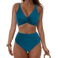 thumbnail image 2 of Wamejoo Women's High Waisted Bikini Sets Matel Tummy Control Swimsuits V Neck Twist Front Bathing Sui (Navy, M), 2 of 9