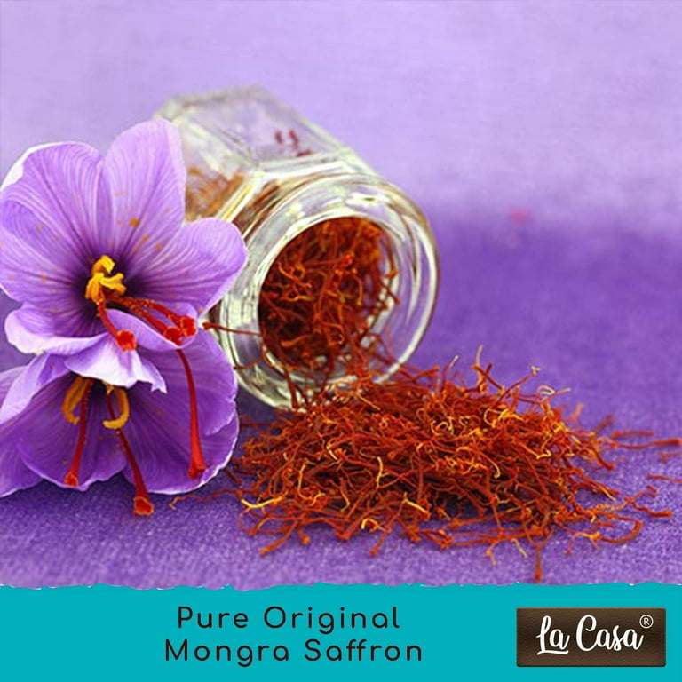 La Casa Pure & Organic Mongra Saffron, Kumkuma Puvvu, Finest A++ Grade  Kashmiri Kesar, Keshar/Saffron Threads, 1G