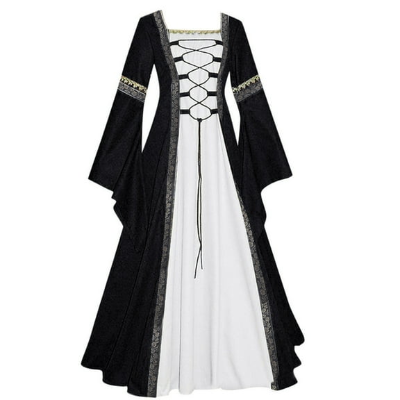 JINMGG Summer Dresses 2024, Dresses for Women 2024 Fashion Women Patchwork Casual Vintage Floor Length Gothic Cosplay Dress Black XXXL