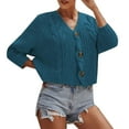 thumbnail image 2 of NIUREDLTD Cropped Cardigans Women's Solid Color Button Sweater Knit Cropped Loose Cardigan Sweaters For Women Blue L, 2 of 4