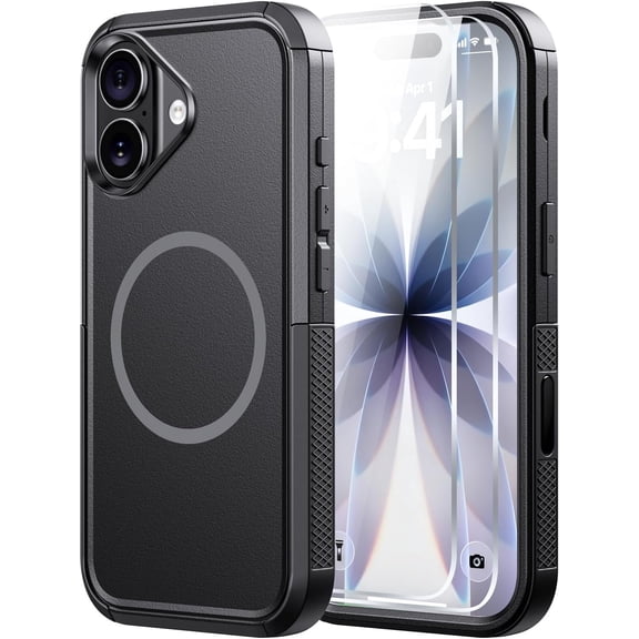 Diverbox Compatible for iPhone 17 Case, Heavy Duty Shockproof Phone Cover with Camera Control Button and Screen Protector - Black