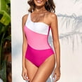 thumbnail image 2 of Womens Swimsuits Pimelu Bathing Suit for Women One Piece Swimsuit Womens One Piece Bathing Suit Fashion Color Block One Shoulder Athletic Swimwear Girls Ladies High Waist Tankini Beachwear, 2 of 4