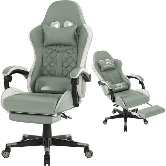 Gaming Chair, 400 lbs Adult Chair, High Back Computer Chair with Footrest and Linked Armrests, Office Video Game Chair with Lumbar Support (Green)