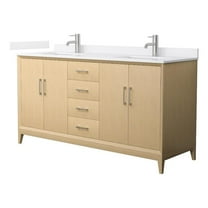 Janna 66" White Oak Double Vanity & White Cultured Marble Top & Nickel Trim