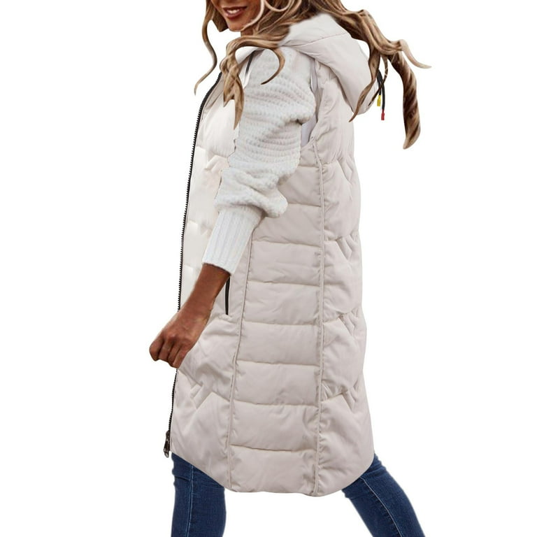 Rovga Women Sleeveless Long Quilted Vest Hooded Button Down Puff