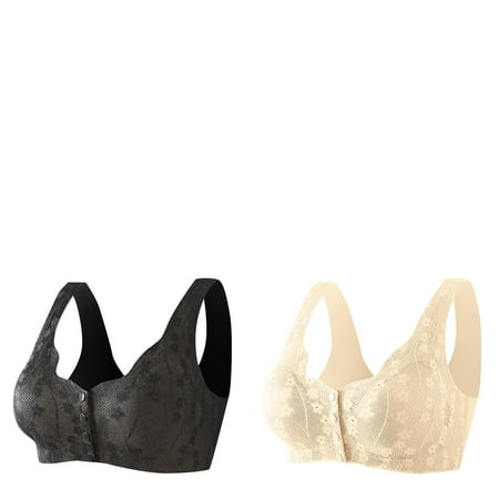 Wijhcboe 2 Pack Daisy 36 C Womens Bra For Women Comfortable Women Bras Wireless Full Coverage Convenient Front Close Button Support Bra Cotton Bras For Older Women No Womens Bras Push up Big Bras