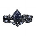 thumbnail image 2 of Pear Cut Galaxy Starry Sky Blue Sandstone Alexandrite Wedding Ring Set in 14k Black Gold Finish - Leaf Bridal Ring Set, 2 of 2