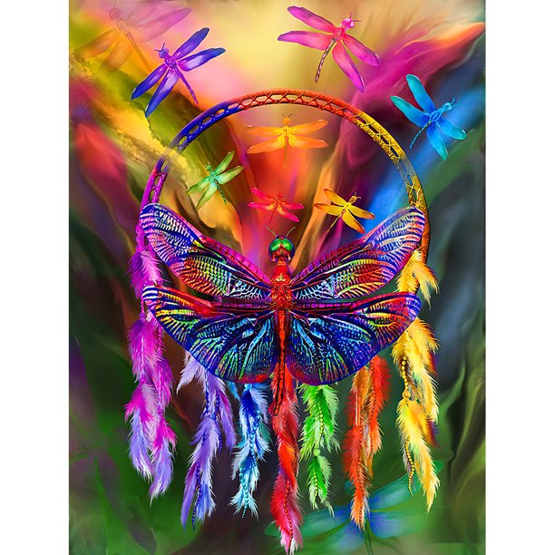Taladro de pintura de diamante (DB6585) DIY 5D Dragonfly Dream Catcher Kit de resina redondo completo 40x50cm Hugtrwg Para estrenar