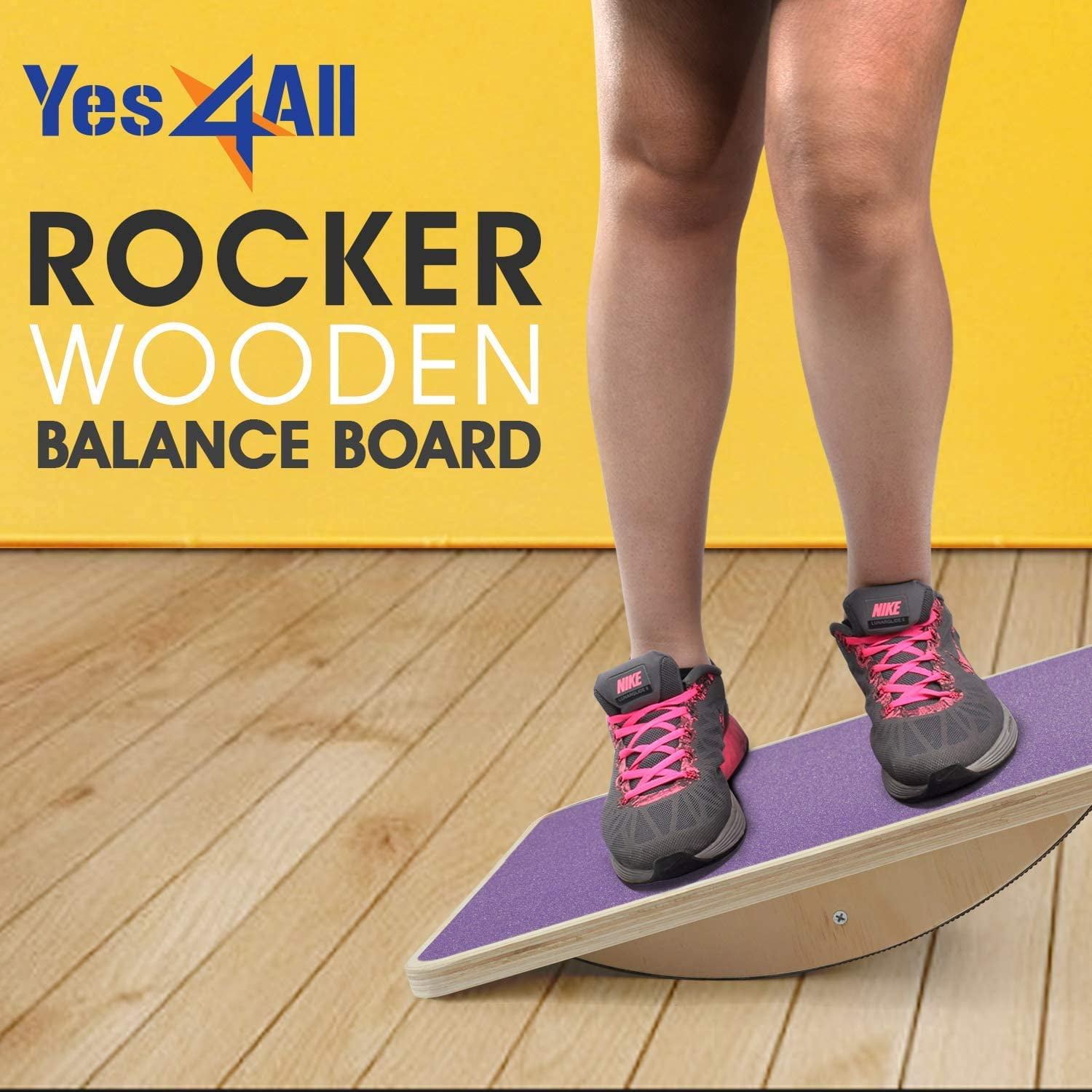 Yes4All Professional Rocker Balance Board for Physical Therapy | 17.5” Rocker Board, Rocker Wooden Balance Board for Balance & Rehabilitation Exercises (Purple)