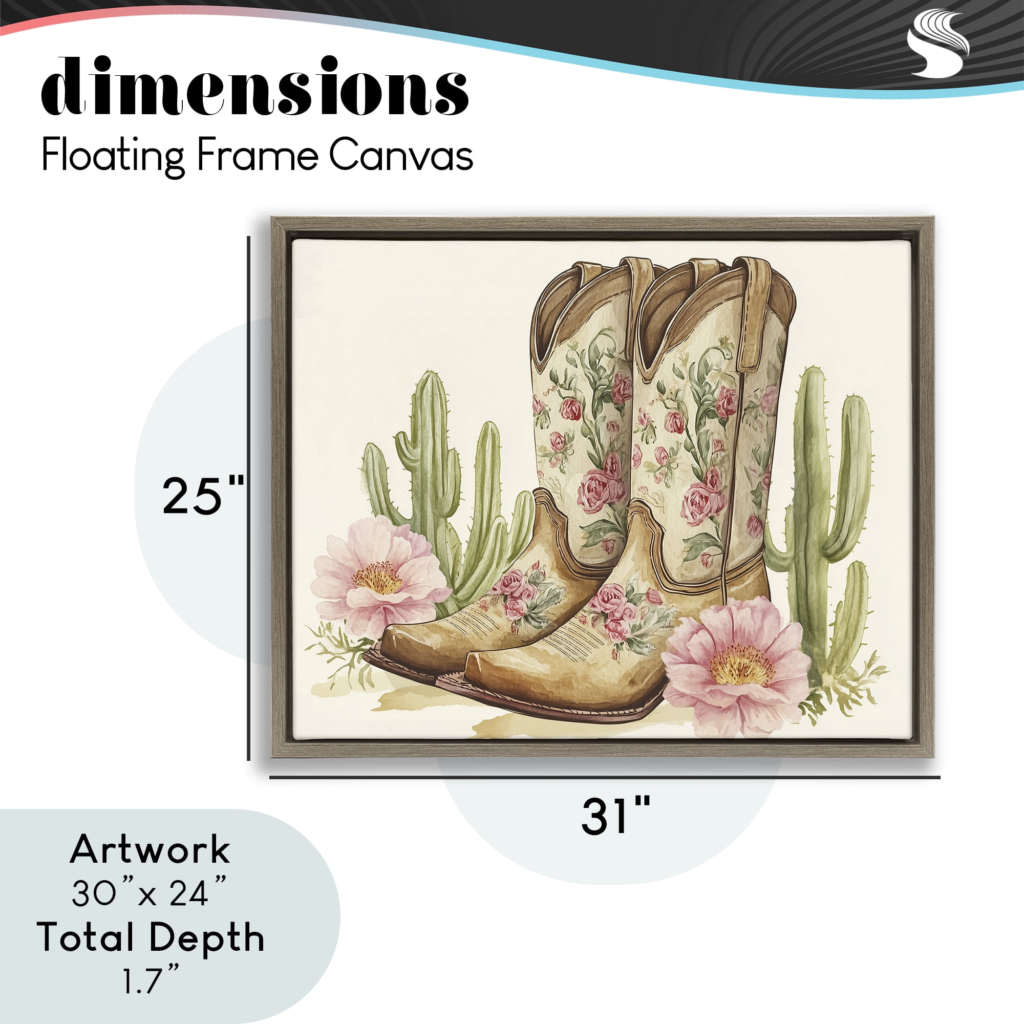 Stupell Industries Floral Boots & Cactuses Brown Framed Floater Canvas Wall Art, design by Heidi Kuntz