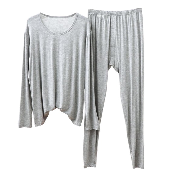 Afuyipoi Mens Modal Sleepwear, Long Sleeve V-Neck Winter Cotton Pajamas Gray 4XL