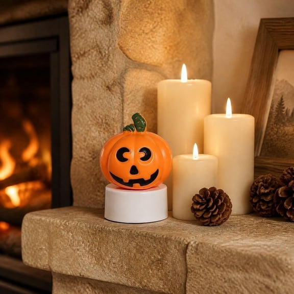 ShengapQ Halloween Pumpkin Ornament With Leaves, LED Light, Indoor Outdoor Decor, Spooky Holiday Decoration, Festive Home Accent