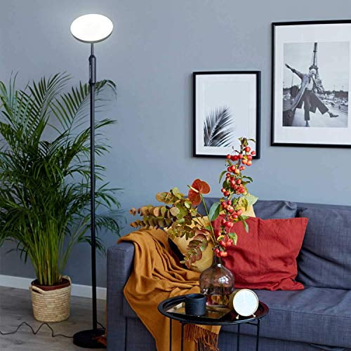 Daylight LED Floor Standing Lamp - Tall Modern Reading Task Uplight - 24W Adjustable Warm Cool Super Bright Natural Light Torchiere for Living Room, Dorm, Bedroom or Office - Dimmable - Black - Walmart.com
