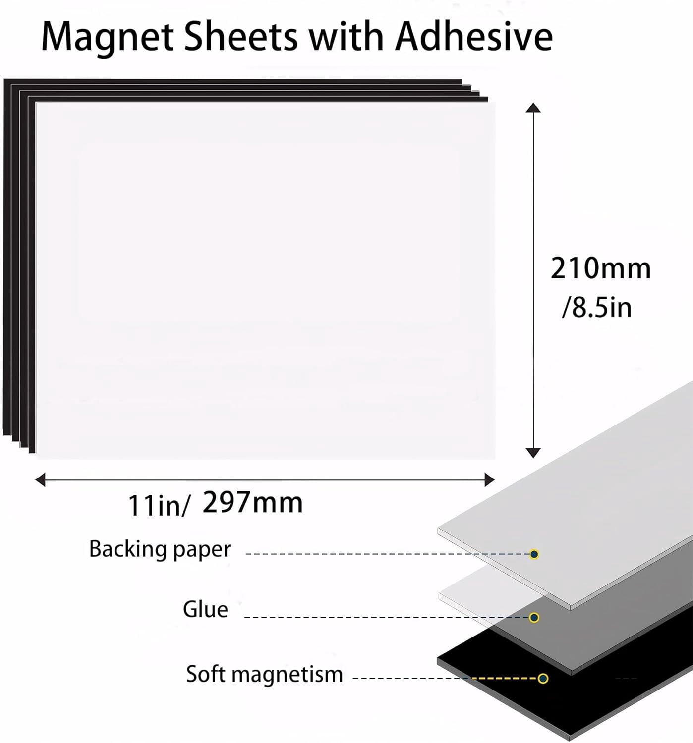 6PCS Magnetic Sheets with Adhesive:Strong Magnets with Adhesive Backing,Magnetic Paper for Crafting and Cutting,Magnetic Sheets for DIY Photo Stickers and Refrigerator Magnets, 8.5 × 11 Inch