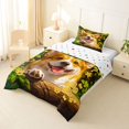 thumbnail image 2 of Manfei Corgi Dog Corgi Twin Comforter Sets, Neon Doodle Bedding Set, Green Gold, Polkadot Reversible, 2pcs, 1 Comforter and 1 Pillowcase, 2 of 7