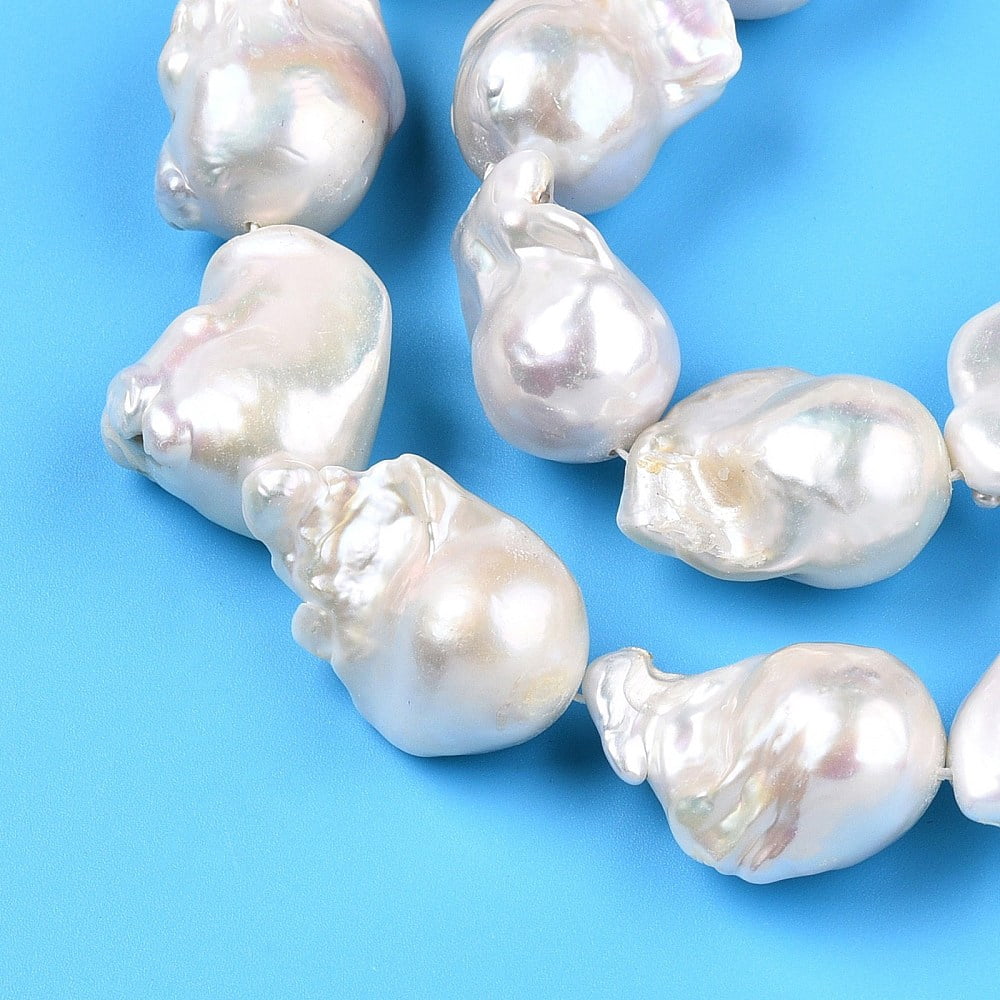 Natural Baroque Pearl Keshi Pearl Beads Strands Cultured Freshwater Pearl Nuggets Creamy White 18~26.5x13.5~21x11~16mm Hole: 0.5mm about 15~20pcs/strand 15.35~16.14''(39~41cm)