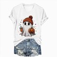 thumbnail image 5 of TOWED22 Halloween Shirts for Women Cute Ghost with Coffee Pumpkin Shirts Cute Fall Short Sleeve Graphic Tee Tops(White,3XL), 5 of 6
