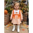 thumbnail image 6 of RUINIXCW Toddler Bbay Girl Halloween Dress Outfit Infant Baby Girls Fall Gingham Plaid Dress Pumpkin Ghost Embroidery Puff Long Sleeve Bow Decror A Line Dress, 6 of 9
