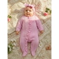 thumbnail image 5 of RUINIXCW Newborn Baby Girl Spring Fall Winter Clothes Outfit Knitted Footed Romper Long Sleeve Crew Neck Frills Zipped Footie Jumpsuit and Headband, 5 of 9
