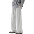thumbnail image 2 of YMNXA Men's Casual Pants Drawstring Elastic Waist Solid Color Wide Leg Straight Leg Loose Fit Comfortable Fashion Trousers For Daily Wear,White,Xxl, 2 of 5