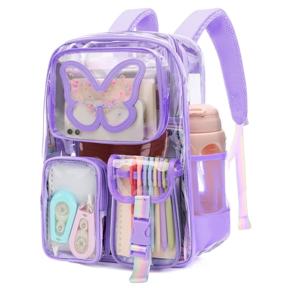 Mochila Crvint Transparente Morada con Mariposa Gran Capacidad