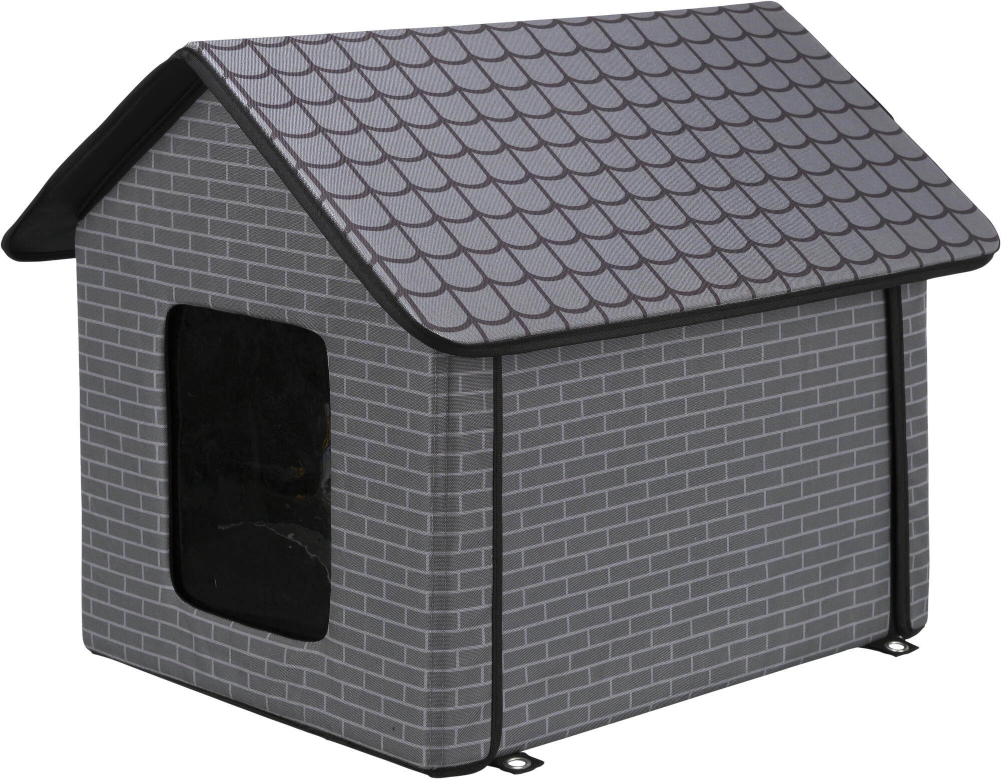 TRIXIE 1-Story Insulated Waterproof Material Small Indoor-Outdoor Cat House with Door Flaps, Gray