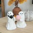 thumbnail image 2 of Clinaoy 1/2 piezas de estatua de fantasma de Halloween, figura de resina espeluznante de fantasma, calabaza rosa, murciélago, linda decoración de mesa para el hogar de Halloween para interior y, 2 of 7