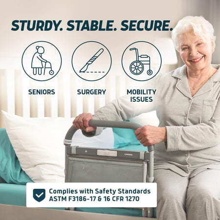 Lunderg Bed Rails for Elderly Adults Safety - with Motion Light & Storage Pocket - Railings for Seniors & Surgery Patients - The Bed Cane Fits Any Bed & Makes Getting in & Out of Bed Much Easier