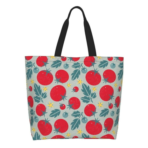 Fotbe Tomato Bolsa Tote Estética de Lona con Estampado para Mujer - Bolsa Reutilizable de Hombro Casual para Vacaciones, Compras, Trabajo y Gimnasio