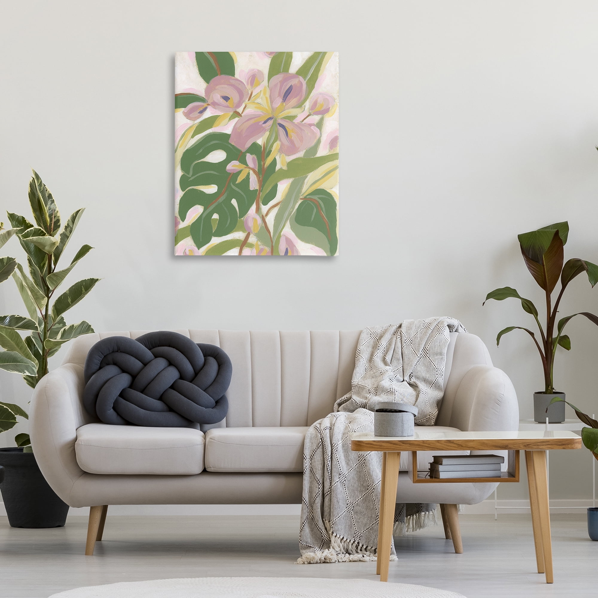 Stupell Industries Monstera & Pink Flower Plants & Flowers Painting Wrapped Canvas Art Print Wall Art, 30 x 40