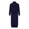 thumbnail image 5 of Vivianyo HD Women's Two-piece Waffle Knit Half-neck Suit Long-sleeved Oversized Top Long Skirt Suit Navy, 5 of 6