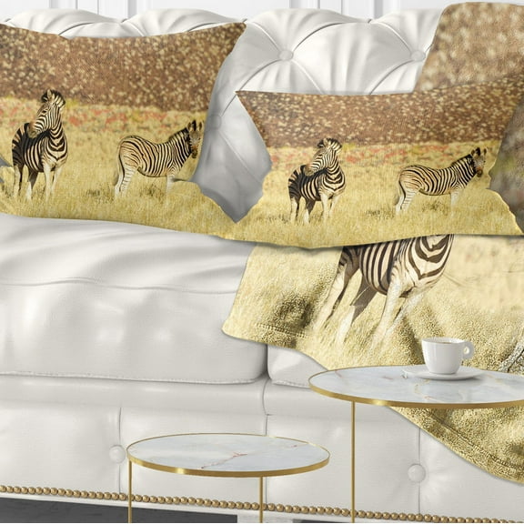 Designart Pair of Zebras in Namib Desert - Animal Throw Pillow - 12x20