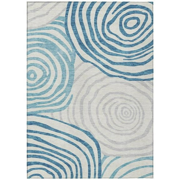 HomeRoots 585895 8 x 10 ft. Abstract Washable Indoor & Outdoor Rectangle Area Rug, Teal Blue, Ivory & Silver