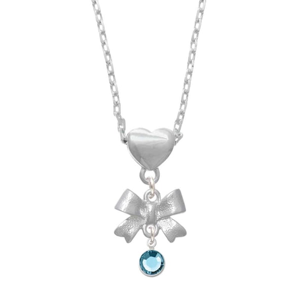 Delight Jewelry Crystal Hot Blue Channel Drop Silver tone Bow Heart Necklace
