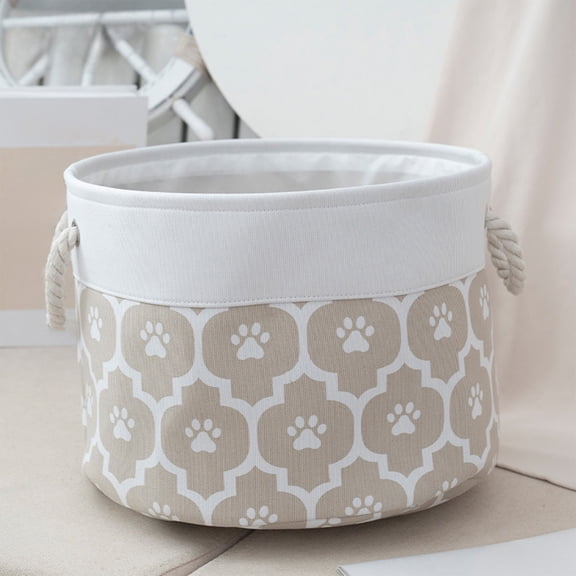 AuroraX Small Laundry Basket with Handles Quilted Foldable Canvas Laundry Basket for Organizer Decorative Cute Round Beige Storage Hamper for Dirty Clothes Blanket Toy