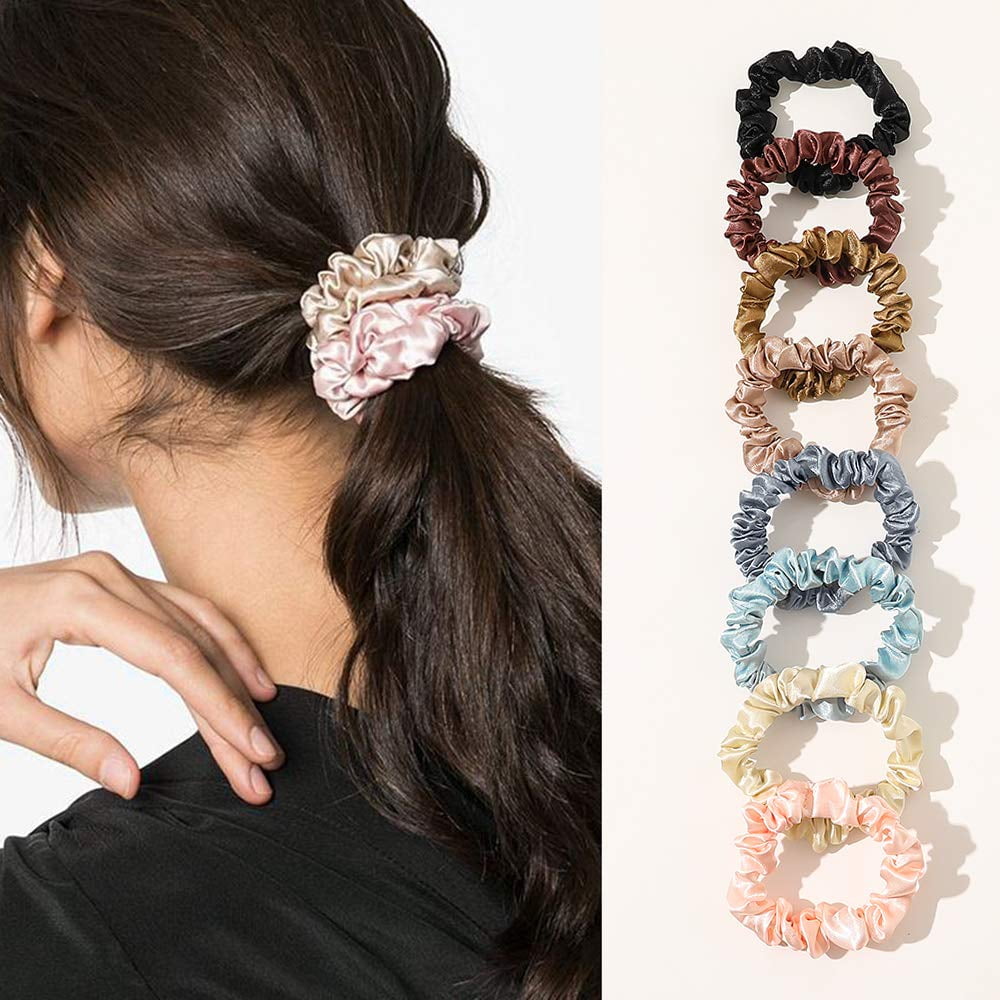 Ivyu Scrunchies Silk Satin Hair Ties - Elestics Ponytail Holder Hair Bands  Small Scrunchy For Thick Curl Hair No Crease Hair Ties Accessories Soft  Ropes No Hurt Your Hair for Women and
