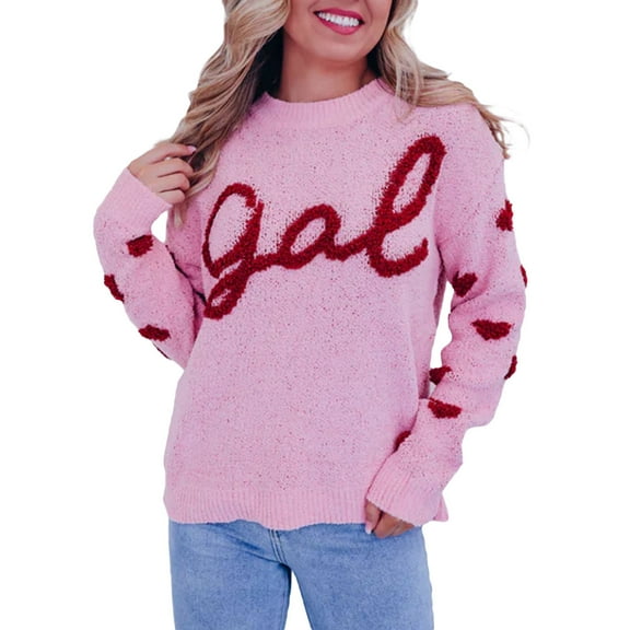 Women's Autumn Loose Sweater Letter Embroidery Long Sleeve Round Neck Knitwear Knit Tops