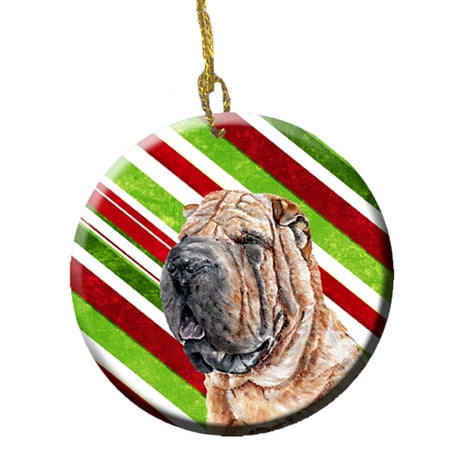 Shar Pei Candy Cane Christmas Ceramic Ornament SC9791CO1