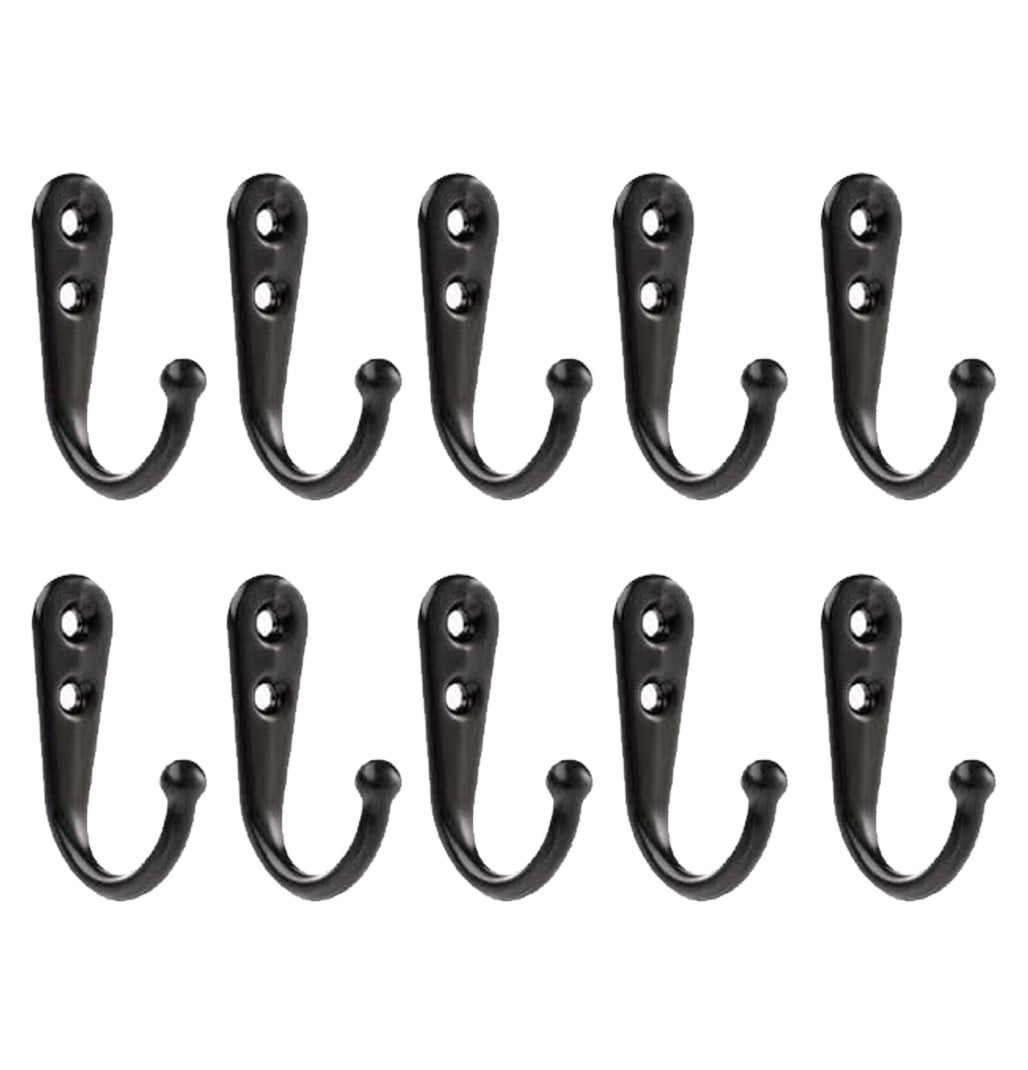 10Pack Heavy Duty Three Coat Hooks, Black Coat Hooks Wall with Screw