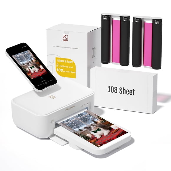 Impresora fotográfica HPRT 4x6, 108 hojas, papel fotográfico y 2 cintas blancas