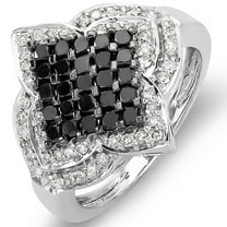 Dazzlingrock Collection 1.10 Carat (ctw) 10k Black & White Round Diamond Ladies Cocktail Ring 1 CT, White Gold, Size 5