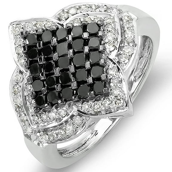 Dazzlingrock Collection 1.10 Carat (ctw) 10k Black & White Round Diamond Ladies Cocktail Ring 1 CT, White Gold, Size 6.5