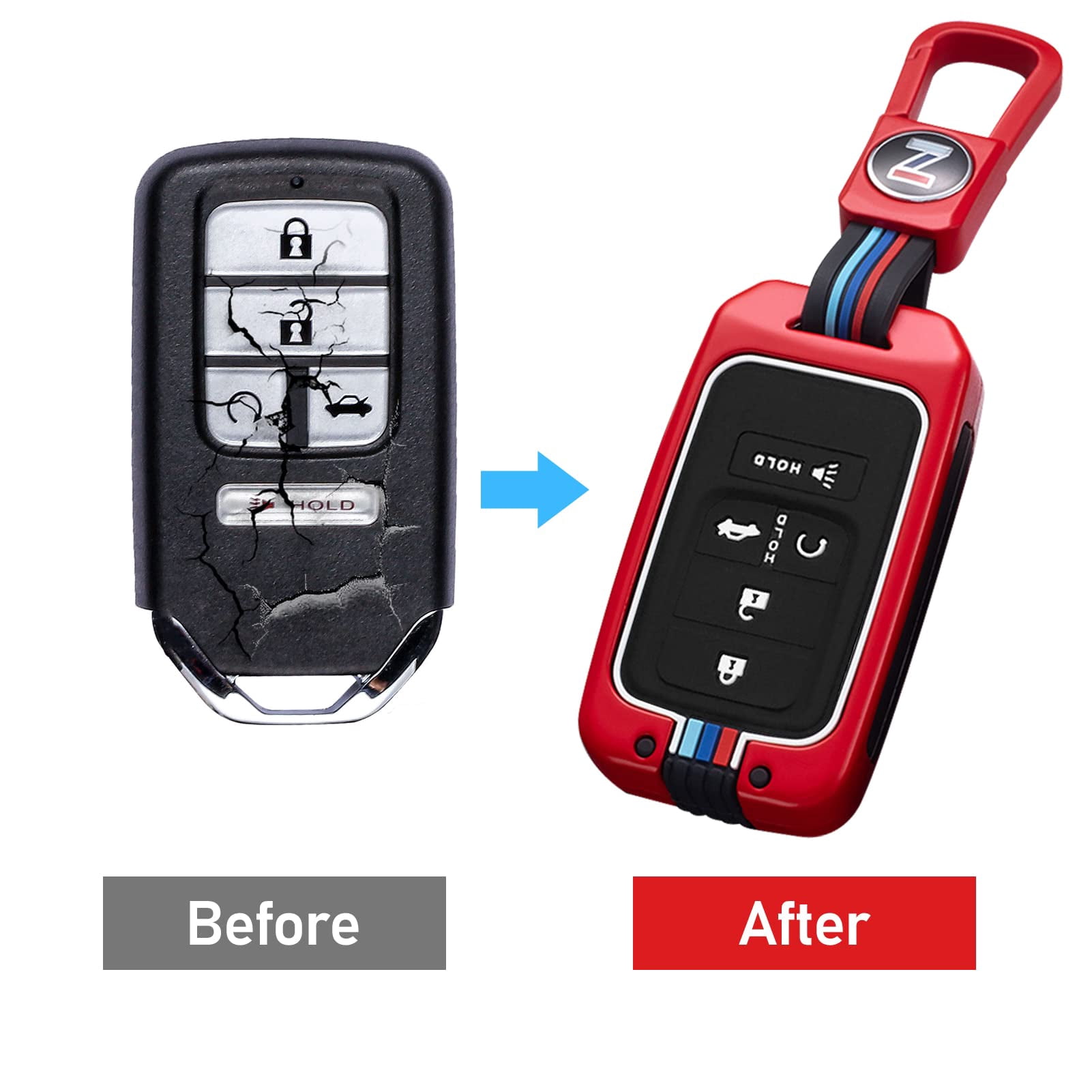 Compatible with Honda Key Fob Cover, Key fob Case Shell for 2016-2022 Accord Pilot CRV 2016-2021 Civic 2019-2024 Passport 5 Buttons, Metal Shell & Soft Silicone Protection
