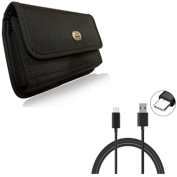 Charger Cord Type-C 10ft USB Cable w Holster Rugged Case Belt Clip D1L for Acer Liquid Jade Primo - Alcatel Idol 4S - ASUS ROG Phone, ZenFone AR 6 4 Pro - Blackberry Motion - BLU G9