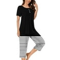 thumbnail image 1 of Ensembles de Pyjama pour Femmes 2 Pcs, Blouse Décontractée à Col Rond à Manches Courtes pour Femmes, Pantalon de Mode, Ensemble de Pyjama, 1 of 1