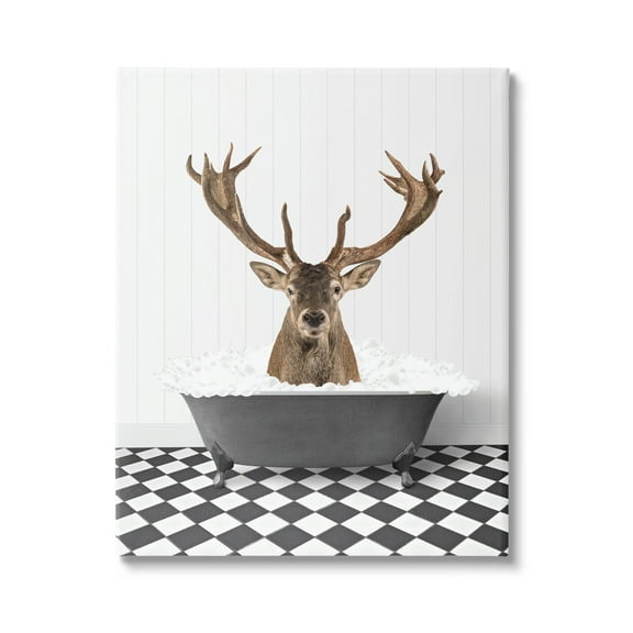 Stupell Industries Deer in Vintage Bathroom Animals & Insects Painting Gallery Wrapped Canvas Print Wall Art, 16 x 20
